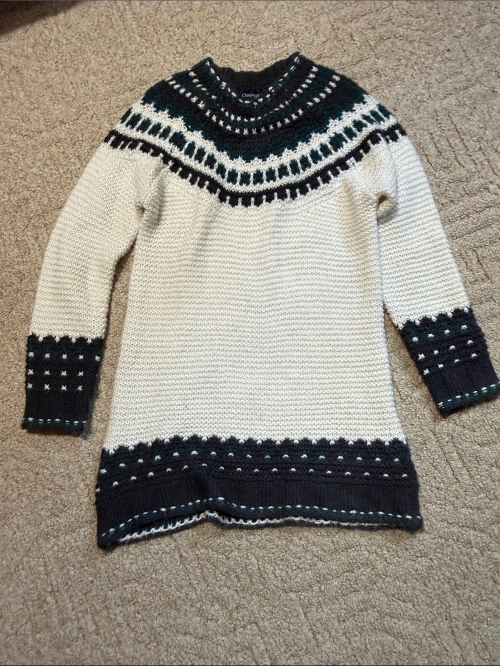 Chadwicks Cream, Black and Green Fair Isle Crew Sweater Dress